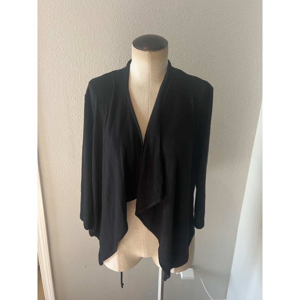 Planet Gold Women's L Black Open Front Cardigan Ruched Drawstring Draped Top